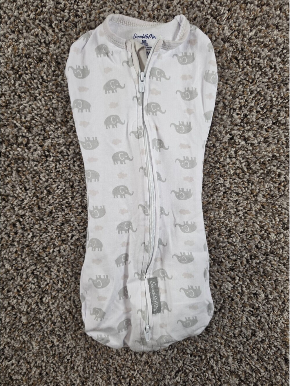 Swaddle Me Newborn Size Baby Sleep Sack Gray White Elephant Print
